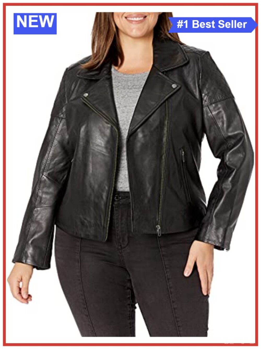 Leather Updated M/C Jacket Asymmetrical Zip Notched Moto Collar Long Sleeve